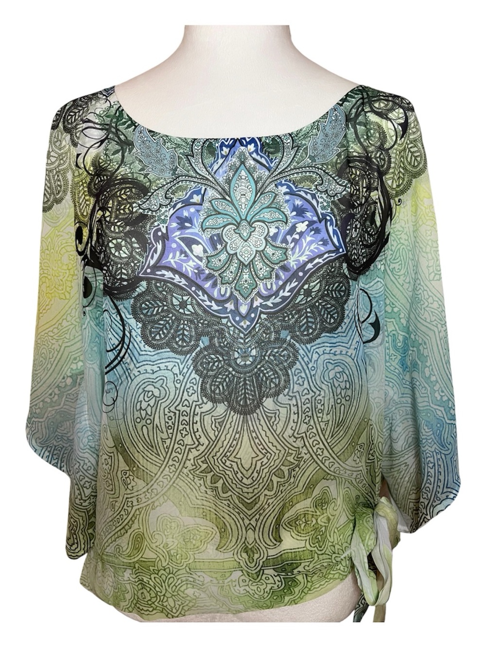 HeartSoul Paisley Print Boho Blouse in Green, Blue & Black